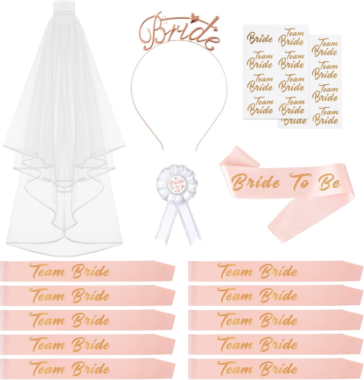 Terrifi Bachelorette Party Decorations, Bride To Be Supplies, 16Pcs Decorations Kit Sash Veil Tiara Tattoos For Bridal Shower Wedding