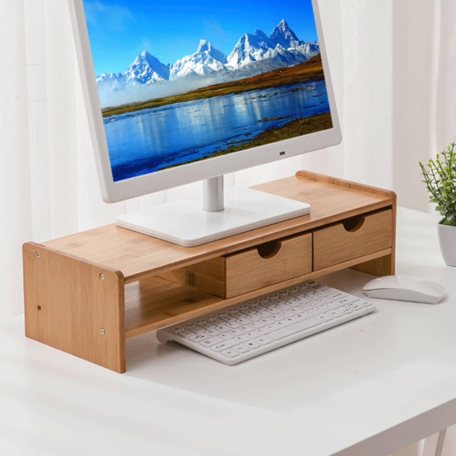 Qianly Rialzo da Scrivania Minimalista Supporto Moderno Arredo per Professionisti, Studenti, Ufficio, Stile Semplice D Con Doppio Cassetto