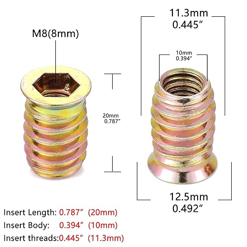 Miniatura 10 de PGMJ 80 piezas de insertos de madera M8, tornillos para muebles, tuerca roscada, conector de fijación hexagonal para surtido de muebles de madera