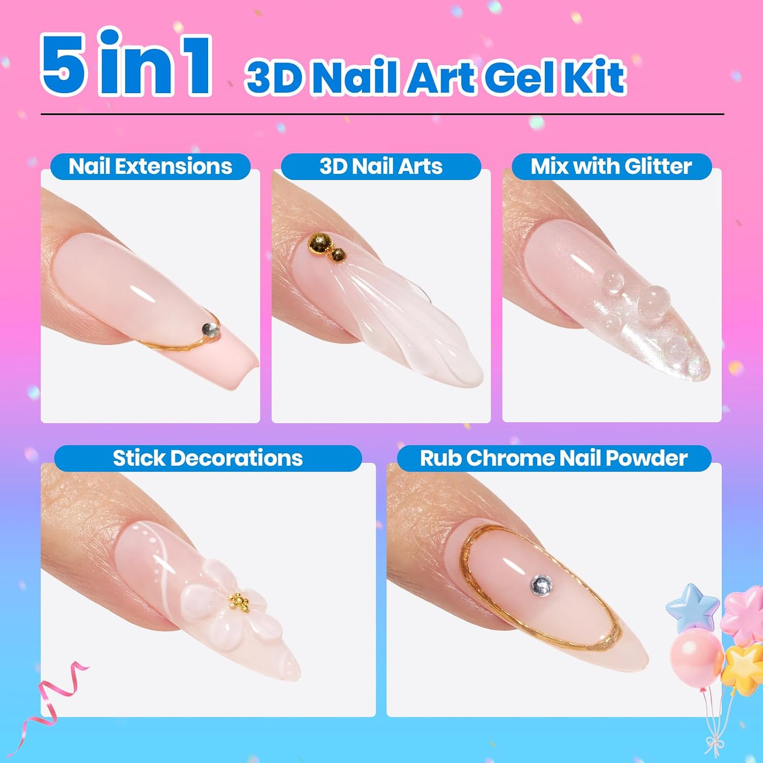 Beetles 3D Gel Nail Art Kit-Crystal Orb Clear 5 in 1 Non-Sticky Hand & Polish Kit with UV Light - 31Pcs Set Popular Color image 3