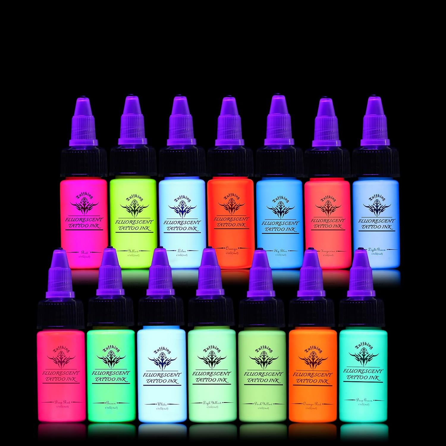 Tattoo Ink Color Set - Fluorescent Tattoo Ink Pigment Kit 14 Colors Glow in The Blacklight for Professional Tattoo Artist Halloween Supplies (1/2 fl oz(15ml), 14color)