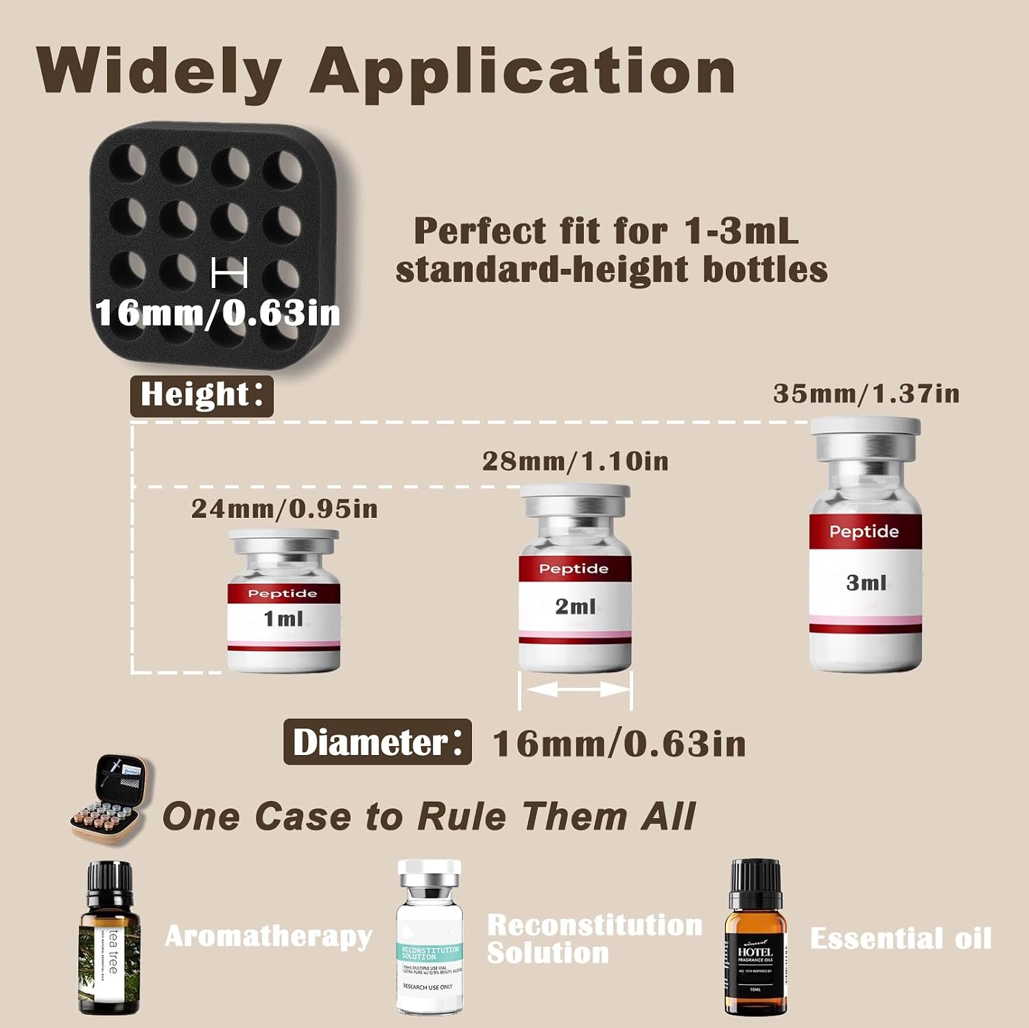 Peptide Vial Case for Fridge Storage - 16 Slots Organizer Holds 1-3ml Vials for Insulin, GLP-1, Peptides,Hard Shell Travel Case with Hand Strap