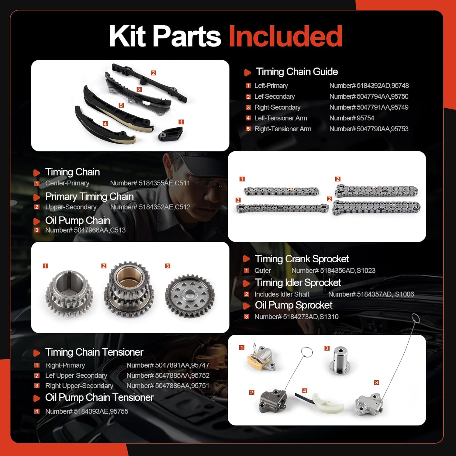 Engine Timing Chain Kit W/Tensioner [fits DOHC, 6Cyl 3.6L] Compatible with Jeep & Dodge & Ram & Chrysler Vehicles, fits for Grand Cherokee 11-20, Wrangler, Journey, 1500, Durango & More