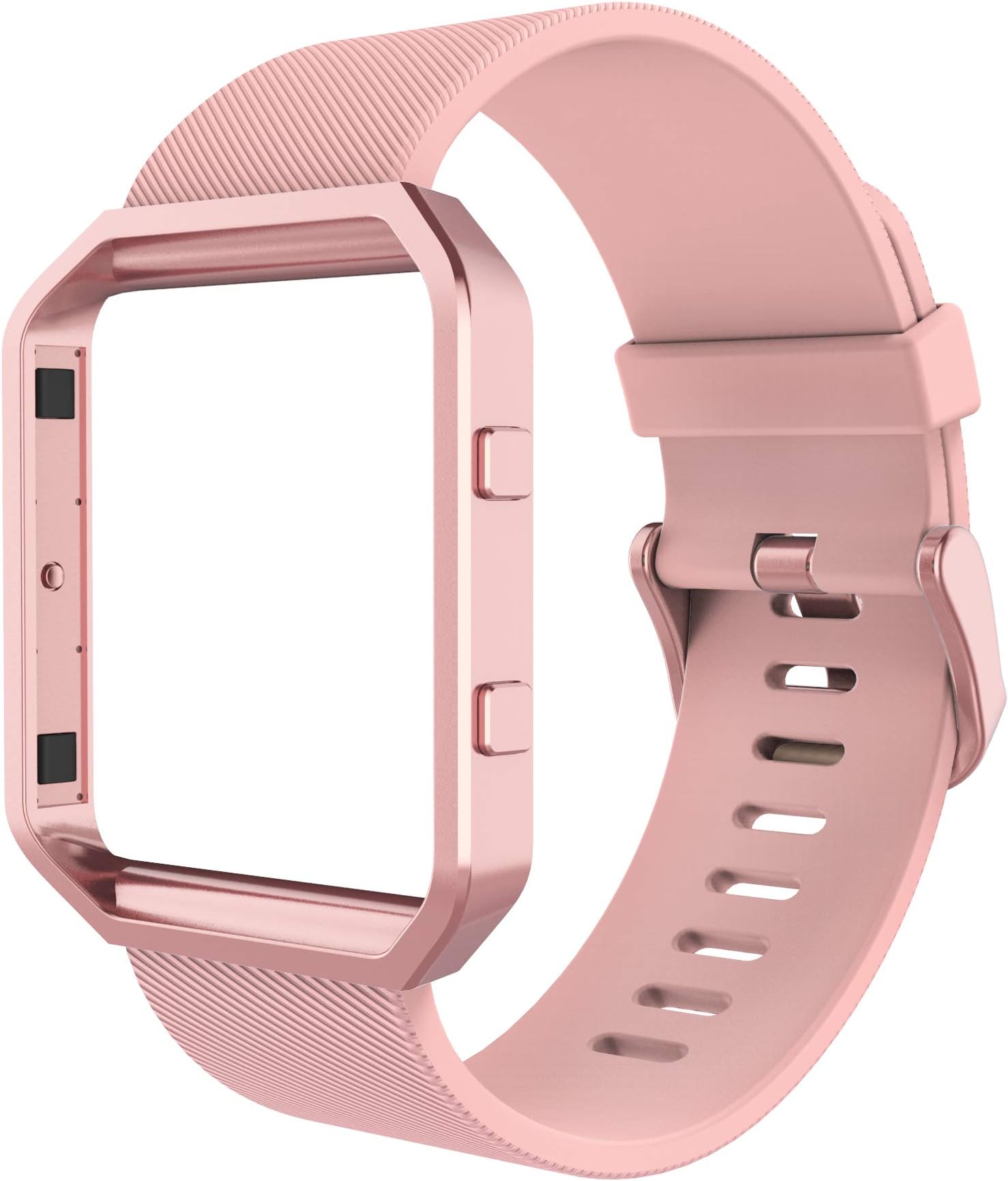Sport Band Compatible with Fitbit Blaze Smartwatch Sport Fitness, Silicone Wrist Band with Meatl Frame Replacement for Fitbit Blaze Men Women, Small, Pink Band+Rose Pink Frame