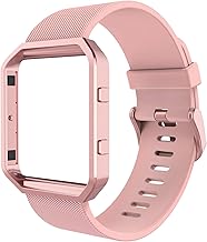 Sport Band Compatible with Fitbit Blaze Smartwatch Sport Fitness, Silicone Wrist Band with Meatl Frame Replacement for Fitbit Blaze Men Women, Small, Pink Band+Rose Pink Frame