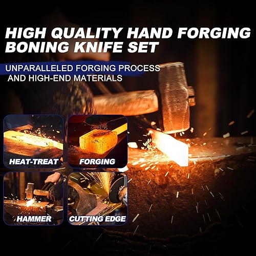 Miniatura 5 de Juego de cuchillos de carnicero, 4 cuchillos de chef serbio forjados a mano resistentes para deshuesar, juego de cuchillos vikingos para deshuesar,