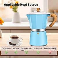 Vista 4 de Olla de Moka de Aluminio de 12 Tazas Clásica para Estufa, Cafetera de Espresso de Café de 600ml 20oz, Percolador, Olla Mocha, Cafetera Greca, Azul