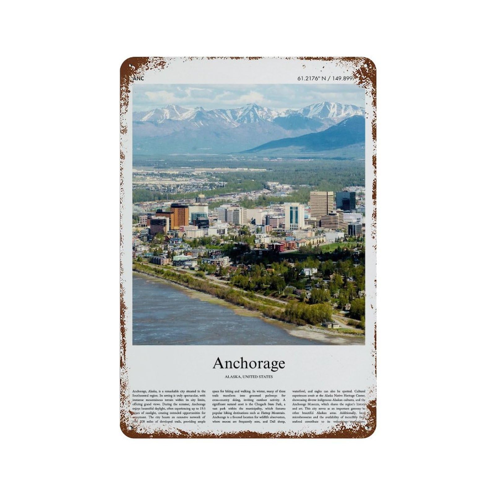xiaoxiaoshen Anchorage Alaska, United States, USA City Scenery Wall Decor Art Metal Tin Poster Modern Home Decor Art Home Bar Shop Decorations Vintage Sign 30x20cm