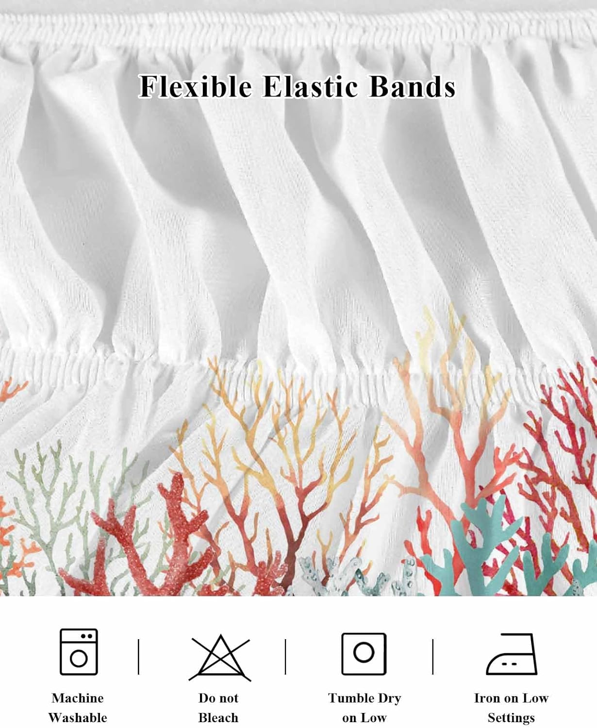 Red Coral Coastal Bed Skirt King Size 16 Inch Drop, Adjustable & Elastic Wrap Around Bed Skirts Pleated Luxury Dust Ruffles for Twin Full Queen Cal King Base Bed, Summer Beach Shells Starfish Ocean