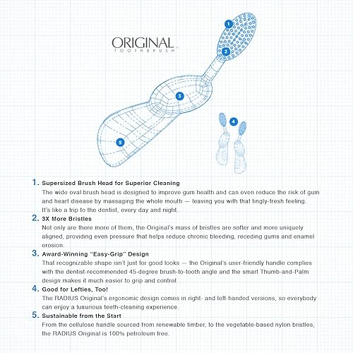 Miniatura 5 de RADIUS - Cepillo de dientes original, diestro, diseñado para mejorar la salud de las encías y reducir el riesgo de enfermedad de las encías,