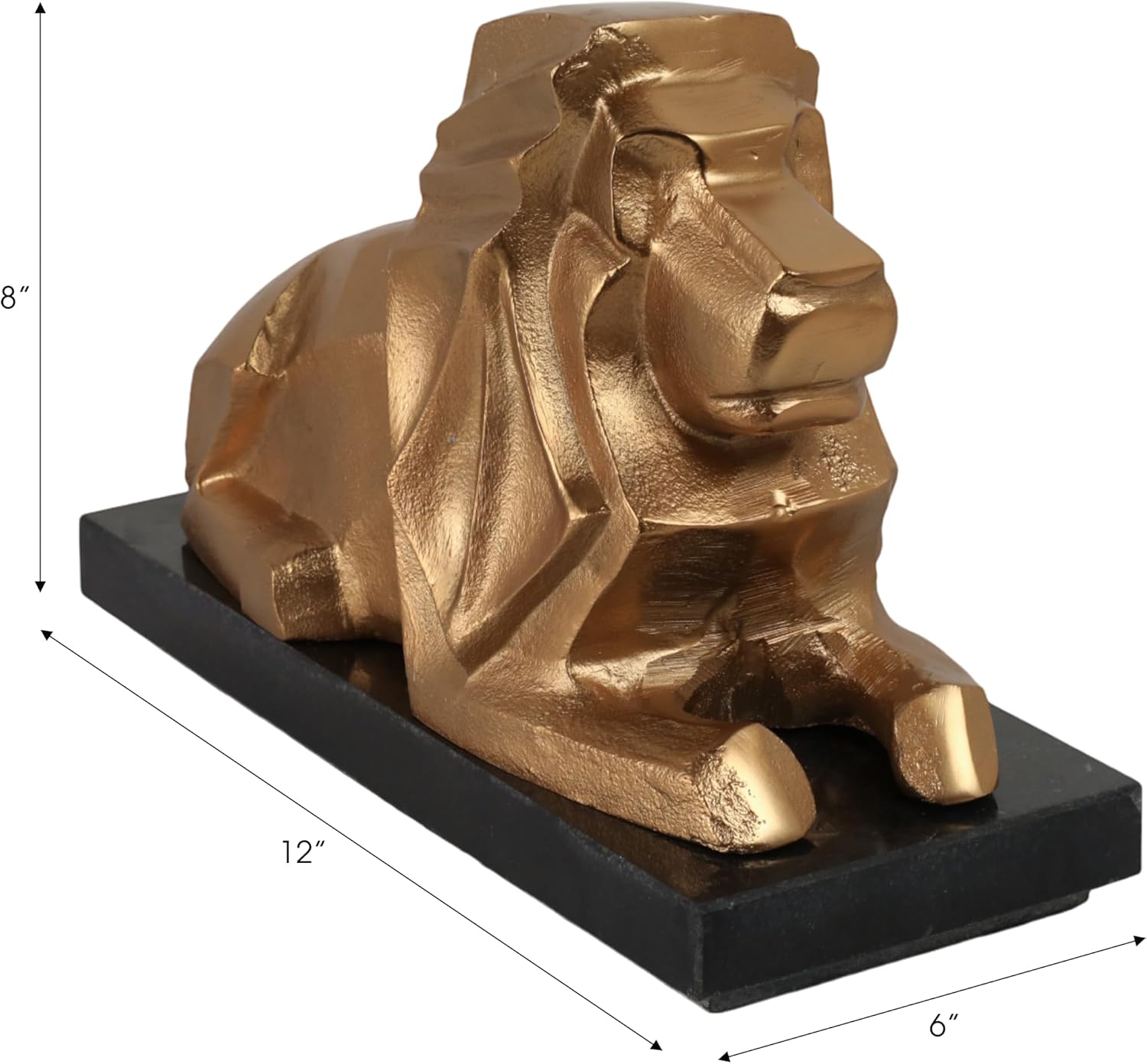 Lion Sculpture Home Decor Metal Figurine Ornament - Modern Accent Statue on Marble Base for Shelf or Coffee Table - Elegant Styling for Living Room, Bathroom, Office or Room - 8”, Gold & Metallic