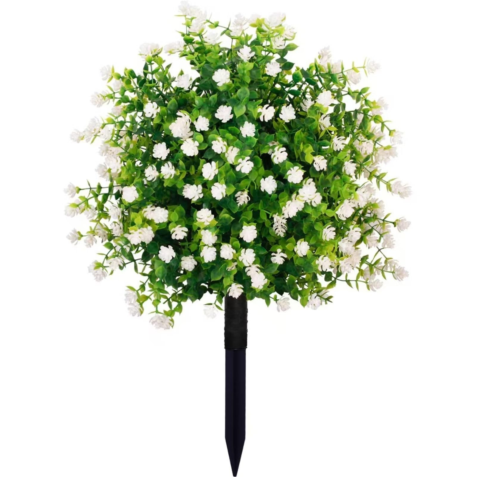 Wbcdxcbb White Simulation Camellia And Eucalyptus Leaf Ground Insert Artificial Flowers Fake Plants For Outdoor Garden Decoration 1Pcs(White)