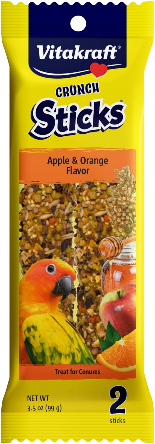 Vitakraft Crunch Sticks Apple & Orange Flavor Bird Treat for Conures (2 Sticks), 3.5 oz