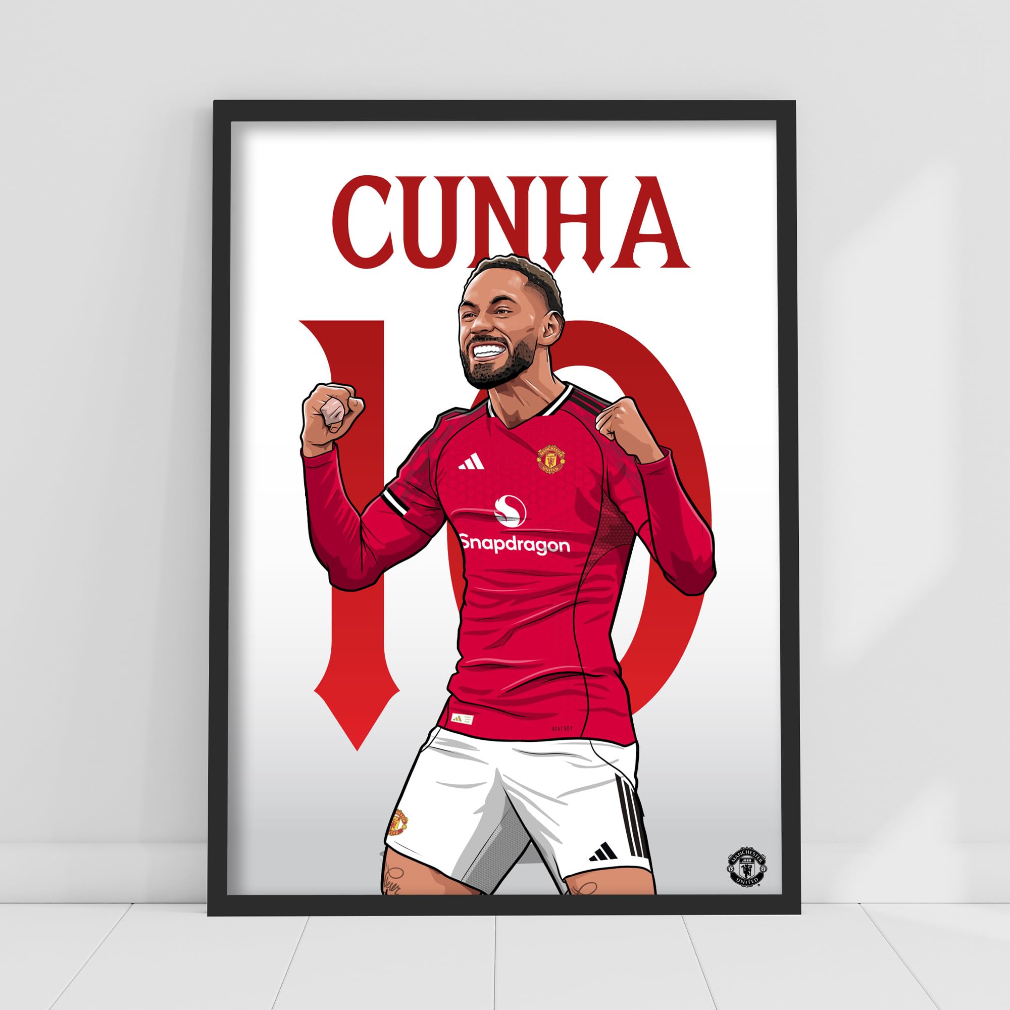 Themed Red Manchester United Fc Print - Cunha 25/26 Illustration Player Poster Football Wall Art (29.7Cm X 42Cm - A3)