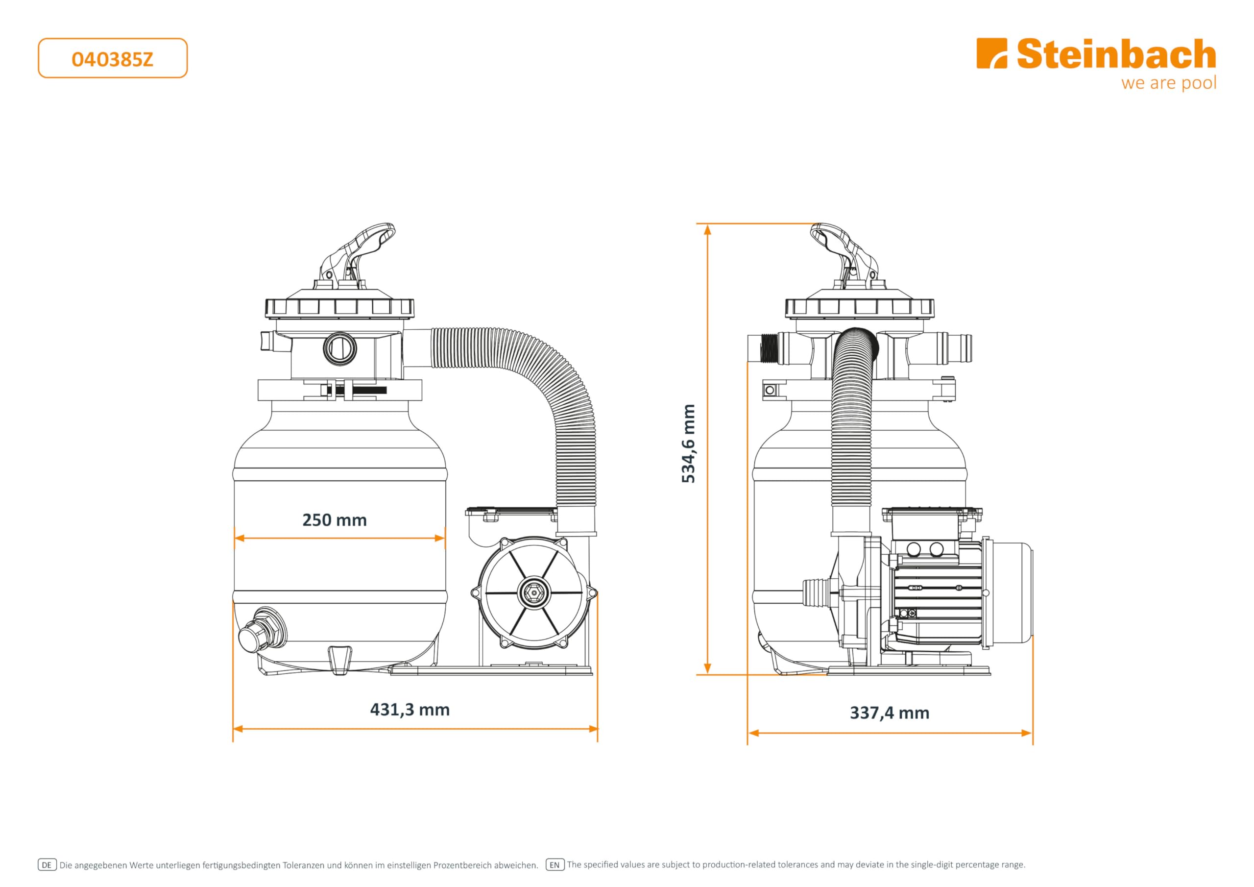 Steinbach Impianto filtrante Classic 250N – 040385Z – Pompa per Piscine Fino a 19.000 l – capacità di circolazione di 4.170 l/h – Altezza di erogazione Fino a 7 m – con valvola a 7 Vie – Adatto per