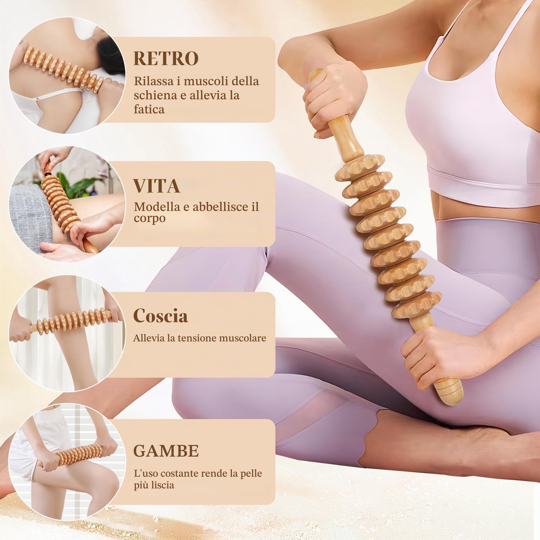 Maderoterapia Set di 7 strumenti di massaggio in legno per il drenaggio linfatico per alleviare i dolori muscolari | Kit di scultura del corpo per anti-cellulite, modellazione del corpo
