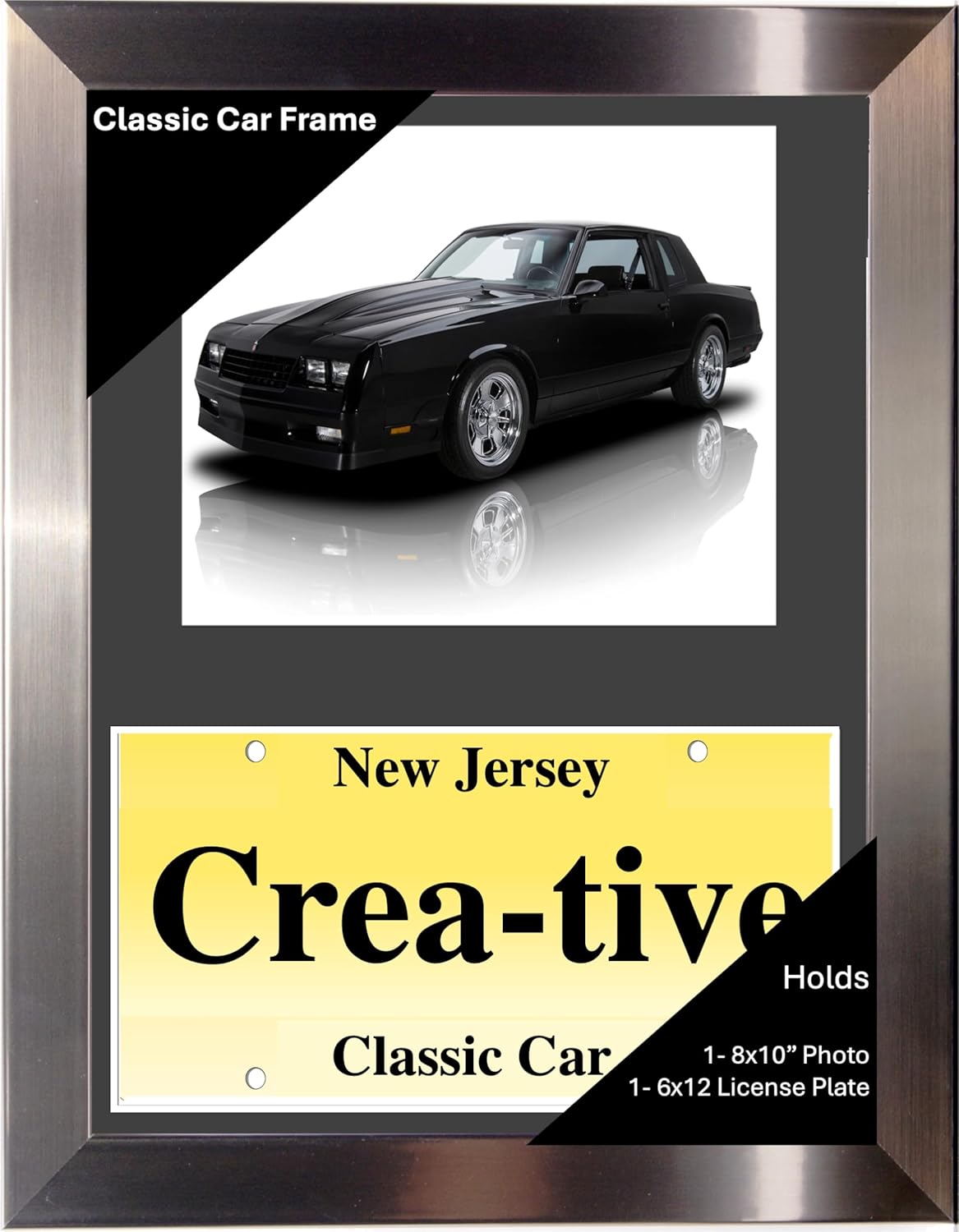 Creative Picture Frames 8x10 Manhattan Black Classic Car Frame with 6x12 License Plate Frame Display with White Mat