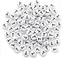 Vista 49 de 100 cuentas de letras blancas redondas de acrílico del alfabeto, cuentas de la letra L, para hacer joyas, pulseras, collares, llaveros, bricolaje