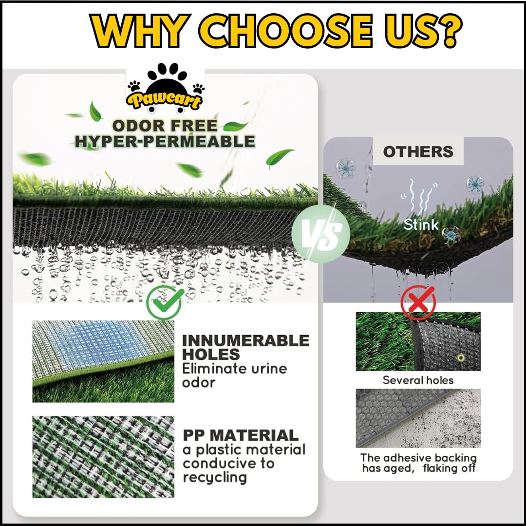 Pawcart Pee Pads for Dogs, Artificial Pet Grass | Indoor Dog Pee Pad with Pellet Drain Tray & Bottom Base | Dog Mat for Apartment, Puppy Potty Training & Waste Management (1 Extra Grass Mat) 3