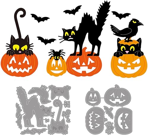 GLOBLELAND Juego de 14 troqueles de corte Happy Halloween para bricolaje álbumes de recortes, metal, Halloween, gato, calabaza, troquelados,