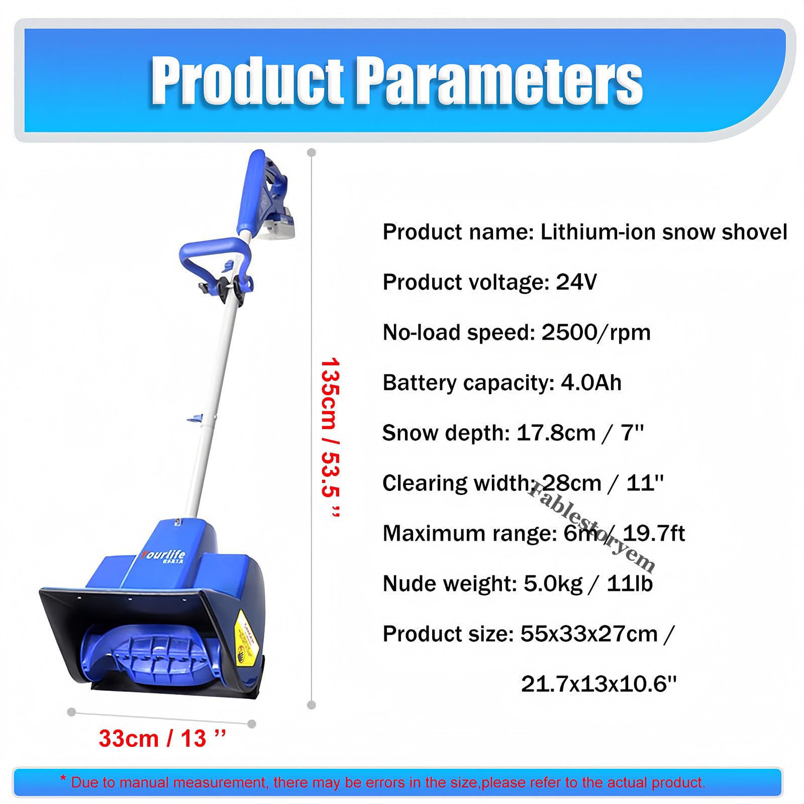 Pala da Neve Senza Fili da 24V e 28CM, Spazzaneve a Batteria, Pala da Neve Elettrica, Distanza di Lancio di 6M, Batteria Agli Ioni di Litio da 24V/4,0Ah e Caricabatterie Rapido Inclusi,1Battery