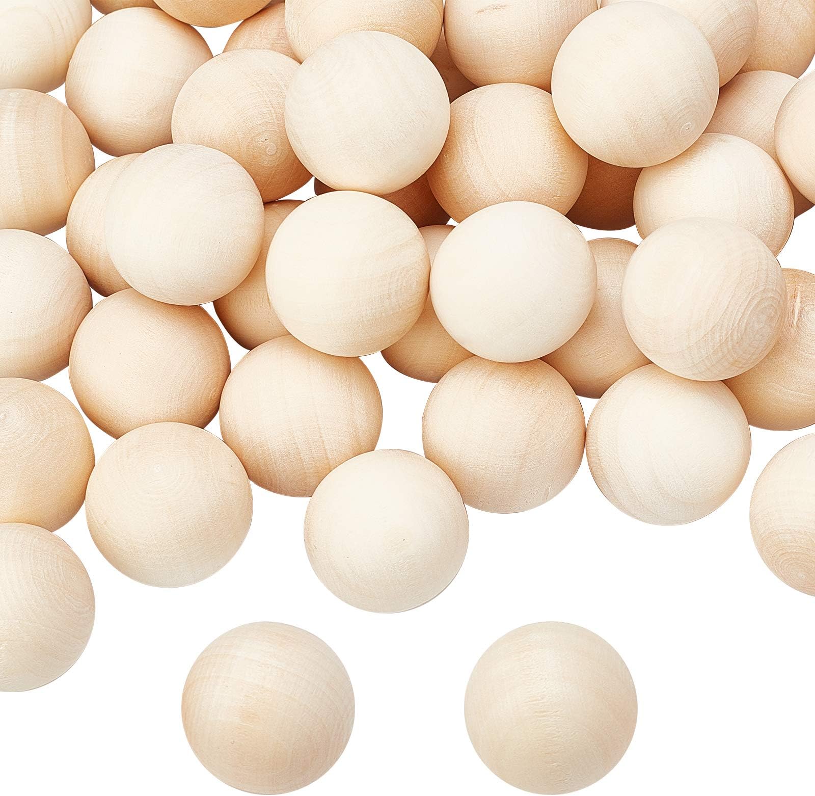 Rayher Lot De Perles En Bois, Nature, 6 Pces., 25mm ø, Semi-percées