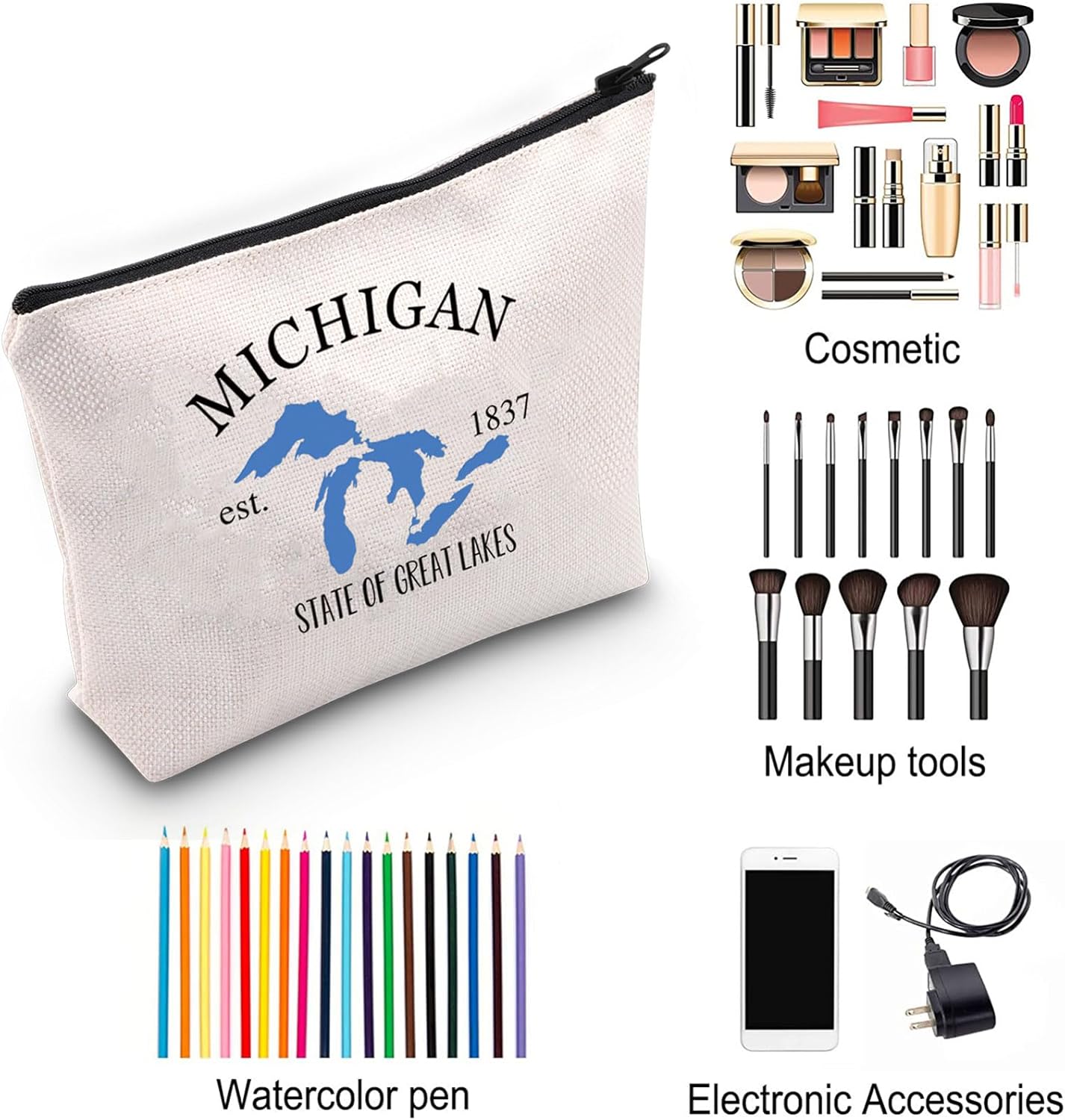 ZJXHPO Michigan State Themed Cosmetic Bag - Waterproof Polyester Makeup Travel Gift Bag - Michigan 1837 - Image 5