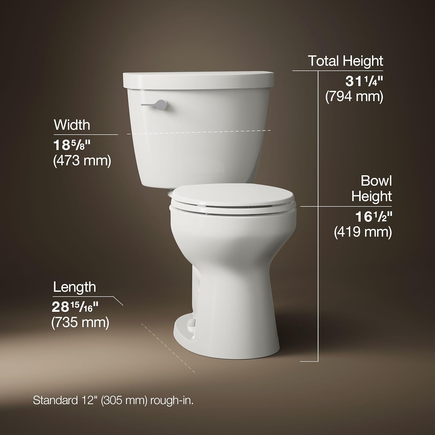 Kohler 31641-DRY-96 Cimarron® Two-piece round-front toilet, 1.28 gpf, Biscuit