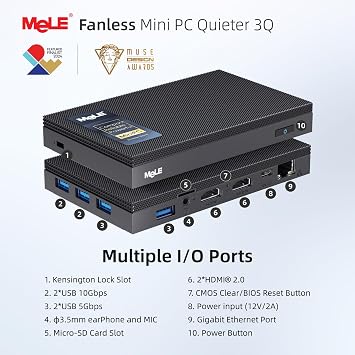 MeLE Quieter3Q Fanless Mini PC Celeron N5105 8GB 128GB, Micro Desktop Computer, Dual HDMI USB3.2 WiFi 5 BT5.1, Ethernet Unlock Bios on Office/Industrial/Astrophotography with VESA Mount | Micro Desktop Computer,Dual HDMI USB3.2 WiFi 5 BT5.1,Ethernet Unlock Bios on Office/Industrial/Astrophotography VESA Mount