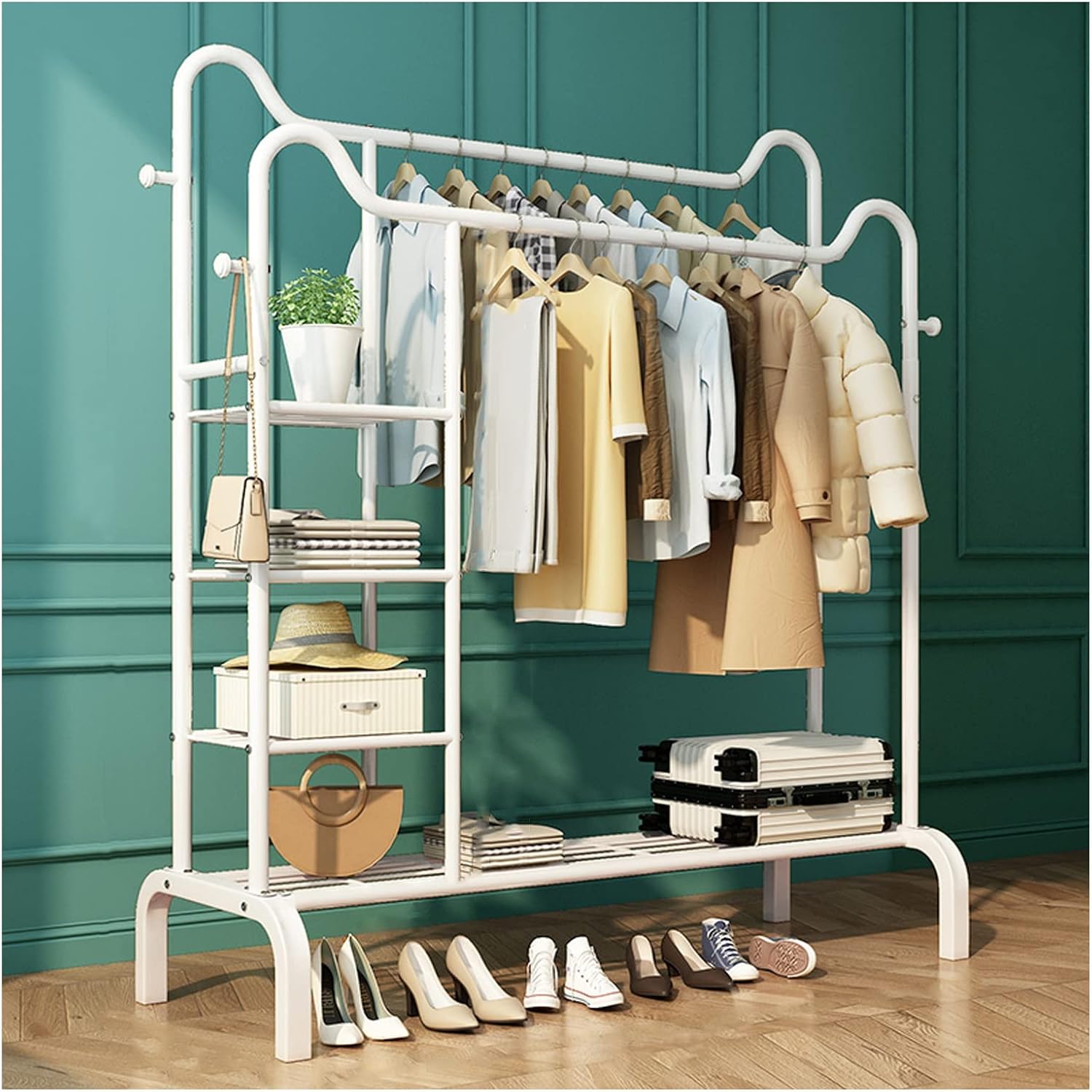 Coat Rack Hanger Portable Clothes Rails 2 Poles Freestanding Hanger