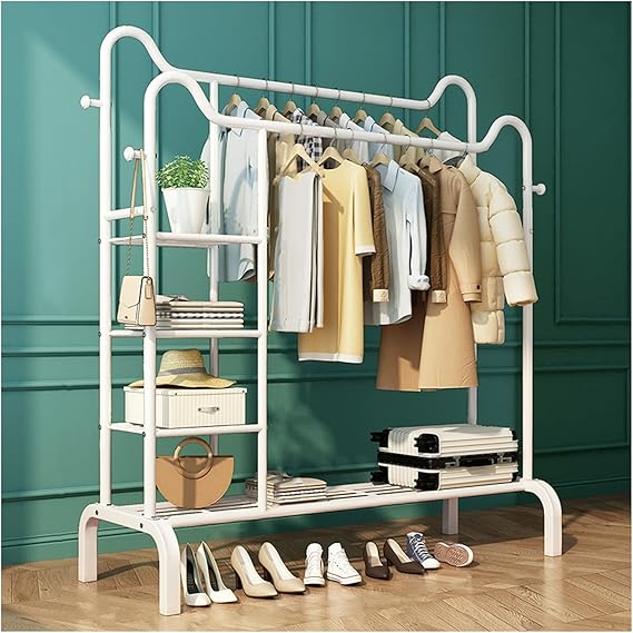 Coat Rack Hanger Portable Clothes Rails 2 Poles Freestanding Hanger ...