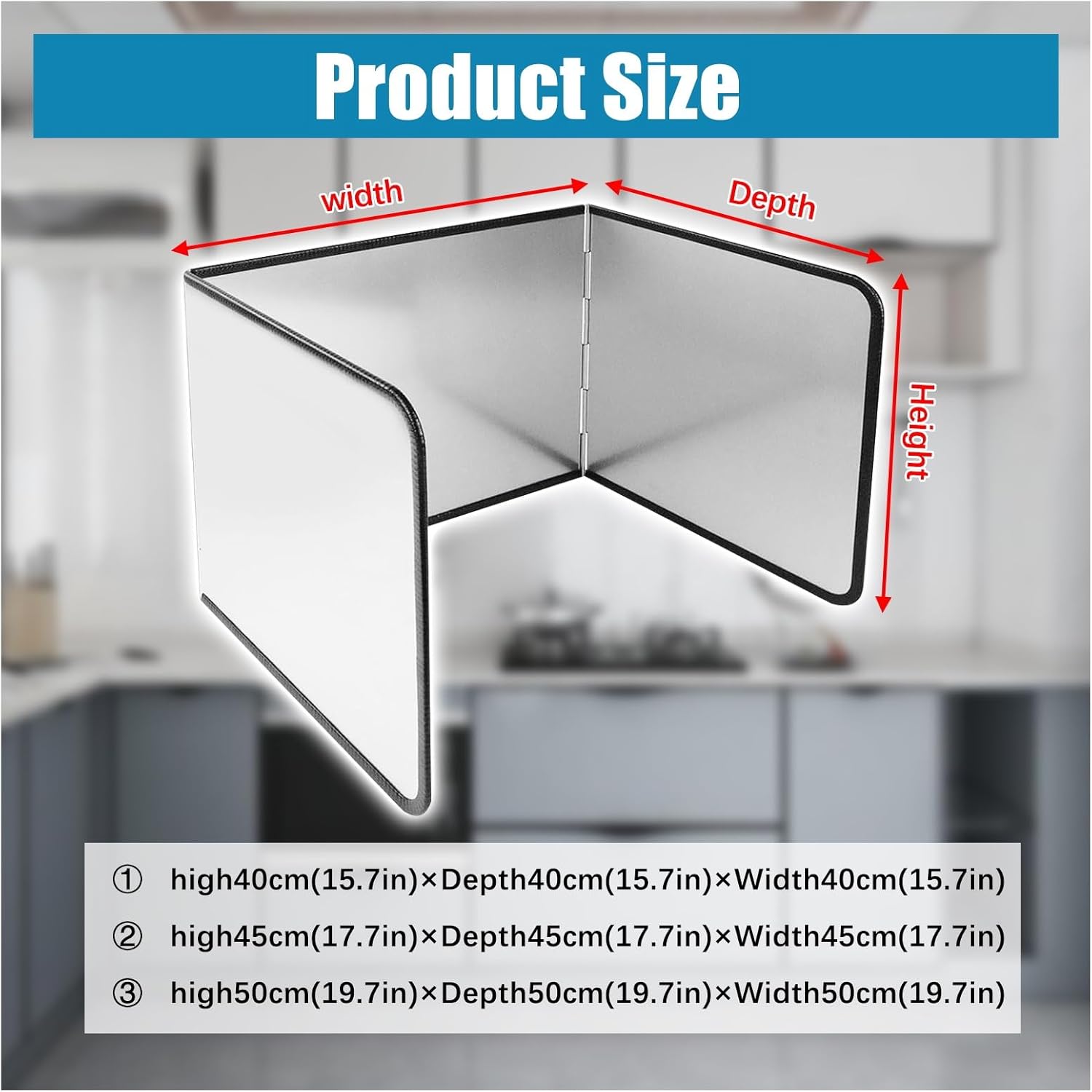 cooking stove oil splash guard, Stove Splatter Guard Stainless Steel 3-Sided Foldable Silver Multiple Sizes(40x40x40cm)