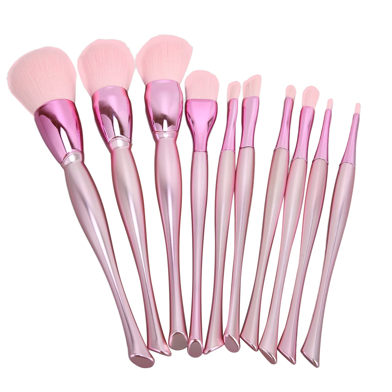 Set di 10 pennelli per trucco, setole morbide, impugnatura comoda, pennello per evidenziatore ombretto in polvere, rosa per uso professionale e trucco quotidiano realizzato in ABS