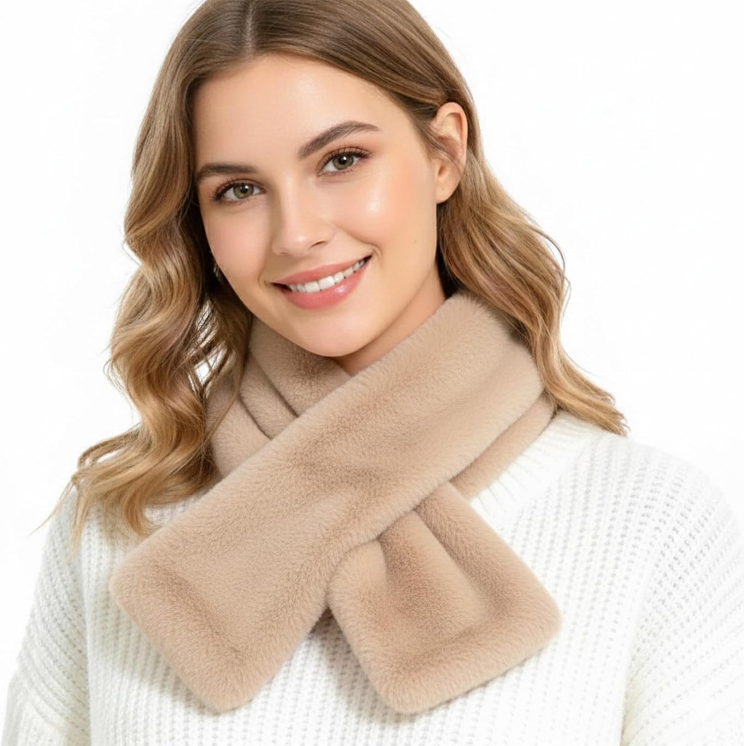 Barelove Short Women's Faux Fur Collar Scarf Wrap, Cold Winter Warm Stole Scarf Shawl Shrug Neck Warmer Wrap