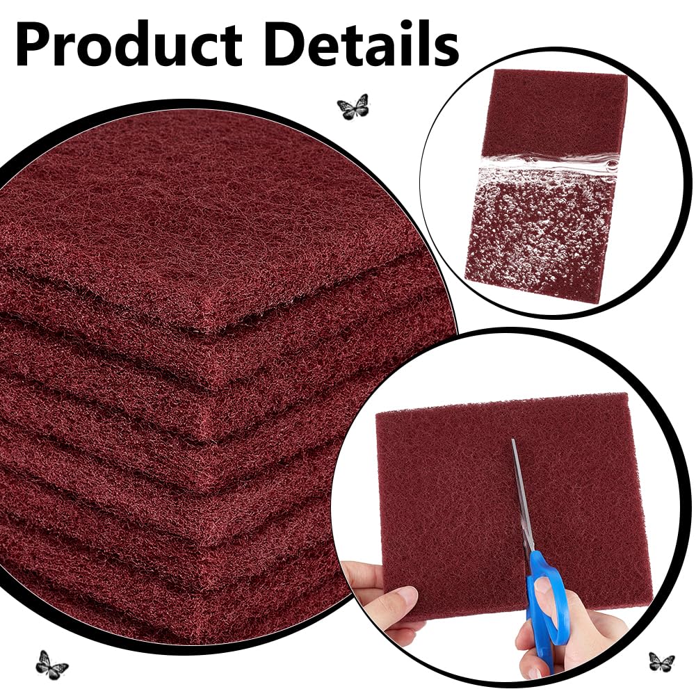 UNICRAFTALE 24 unidades de color rojo oscuro almohadilla general rectangular de nailon de esmeril herramienta de limpieza universal almohadillas de lijado para preparación de color, desbaste 6 x 9