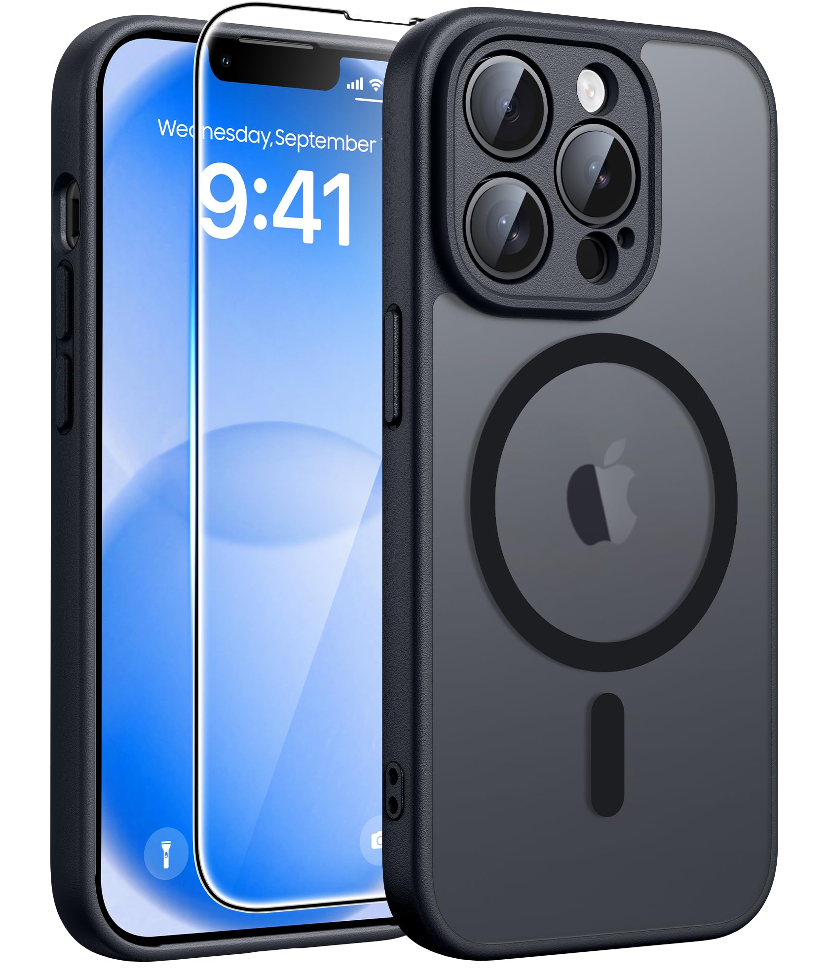 FNTCASE for iPhone 13 Pro Case, Fit for Magsafe, Screen Protector Black