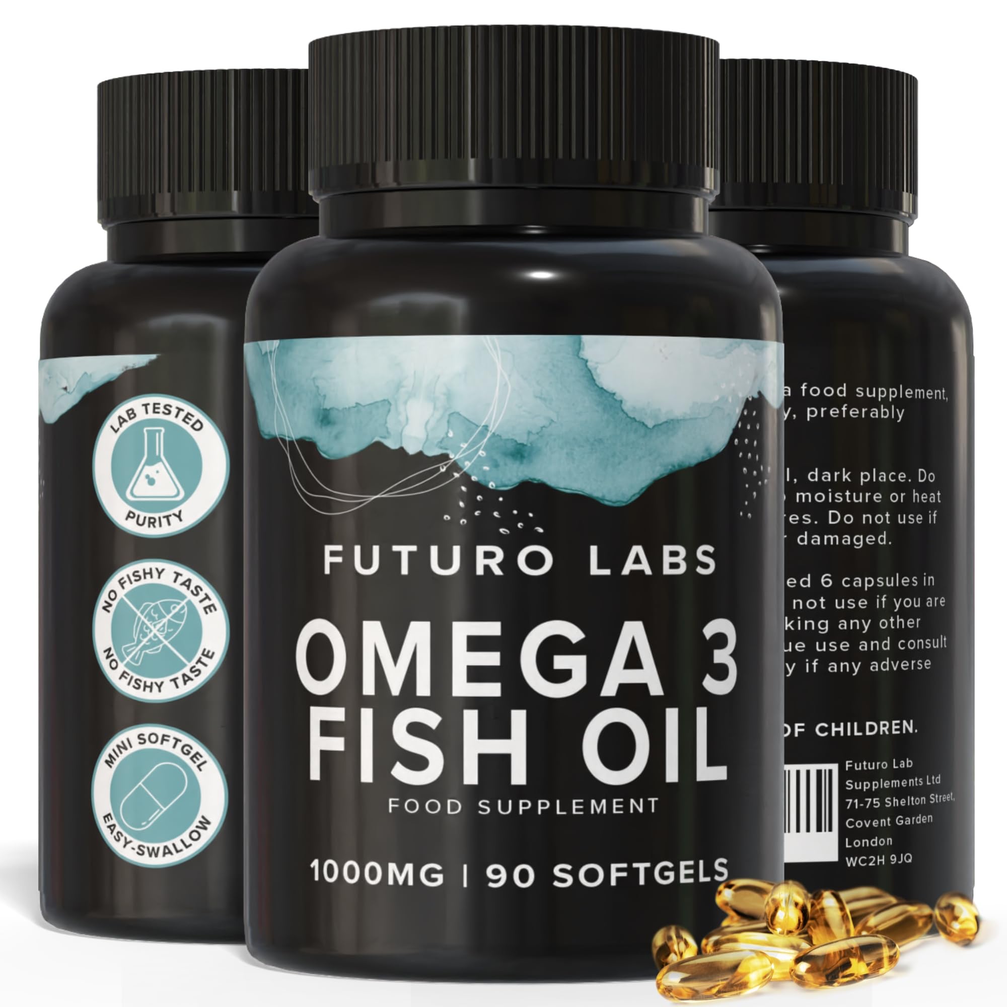 Omega 3 Capsules High Strength with EPA & DHA, (Fish Oil 1,000mg, EPA 180mg, DHA 120mg) Joint Care Supplements, Essential Fatty Acids & Oils Nutritional Supplements (90 Day Supply) UK Made