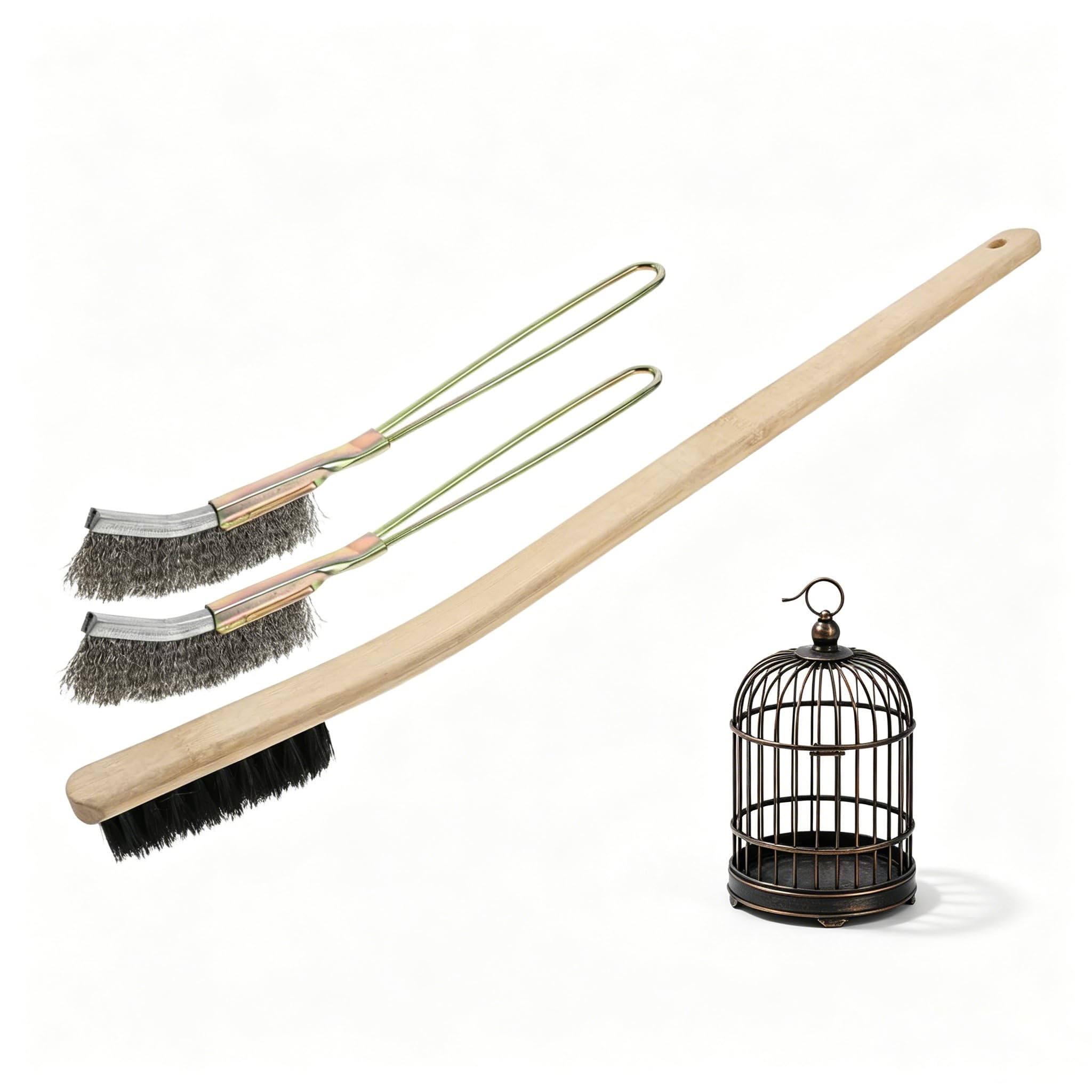 Lurrose 3pcs Bird Cage Cleaning Brushes with Wooden Handles and Steel Wire, Portable Design for Birdcage and Pet Cages, Effective Parrot Poop Remover Tool for Bird Pets