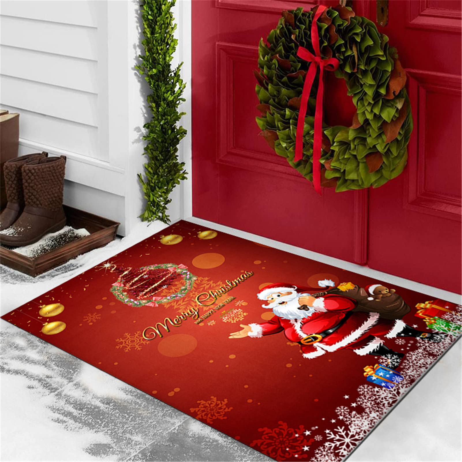 Alfombra Navidad Felpudo Rojo Alfombras Navideña Rojo Salon Alfombra De Cocina Lavable Y Antideslizante Alfombra Entrada Interior Y Exterior Suave, Decoración De La Fiesta De Navidad,1,100x200cm