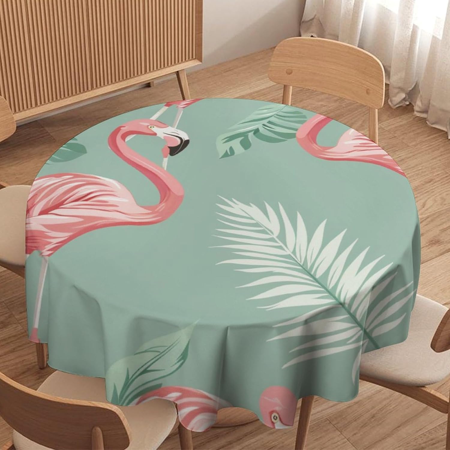 Funny Red Flamingo Round Tablecloth, Washable Palm Leaves Plant Bird Table Cloth Holiday Decor Table Cover for Restaurant, Picnic, Dining, 36Inch