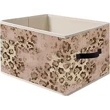 Pink Cheetah Print Storage Bin Box with Handles, Girly Pink Leopard Print Foldable Organizer Basket Toybox for Girls Room Bedroom Bathroom Clothes Toys Books