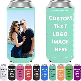 Custom Slim Can Cooler Sleeves 100 Pack, Bulk Personalized Insulated Neoprene Can Drink Holder with Logo Image Text for Wedding Birthday Party Beverages