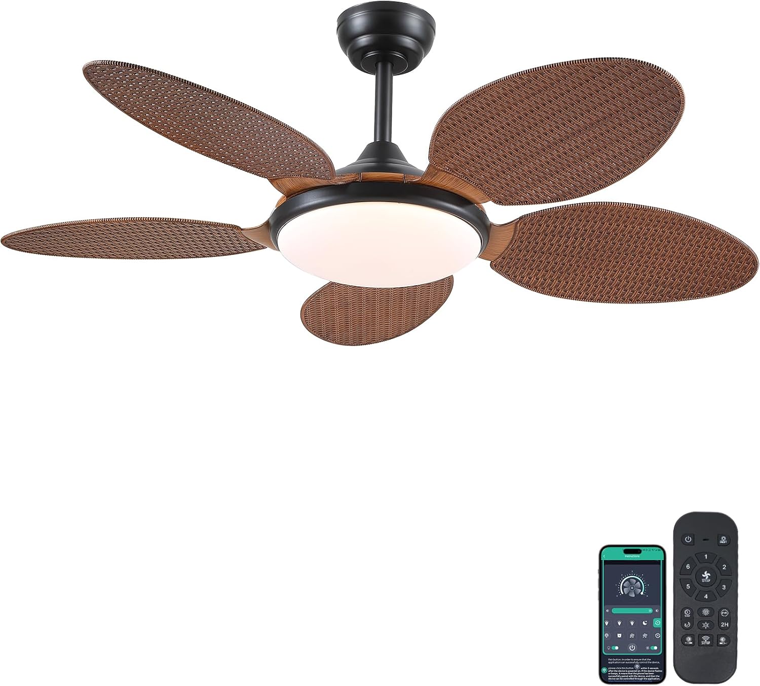 PHORUS 48-inch Tropical Palm Leaf Ceiling Fan with Light and Remote