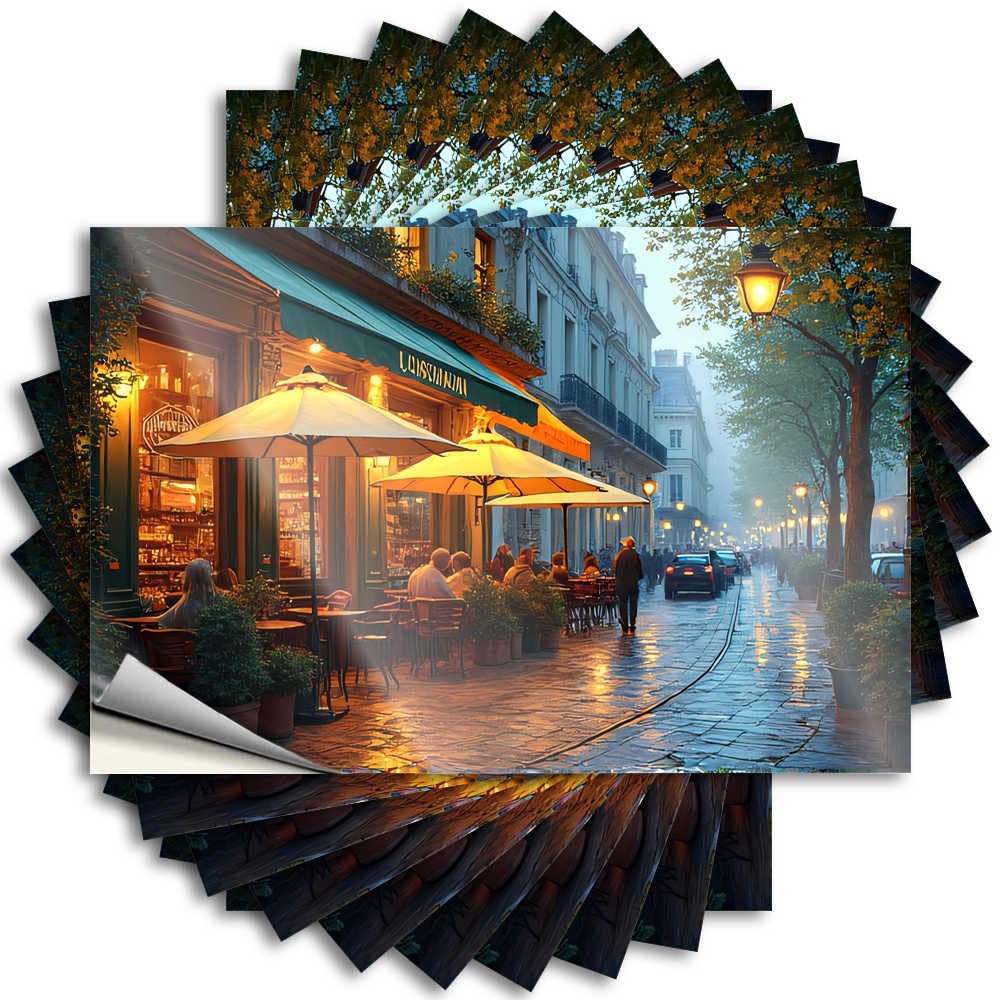 Fzfn Girls Colour Stickers Door Decorations For Bedroom | Personalized Hard Rainy Night In Parisian Café For (6X9cm)
