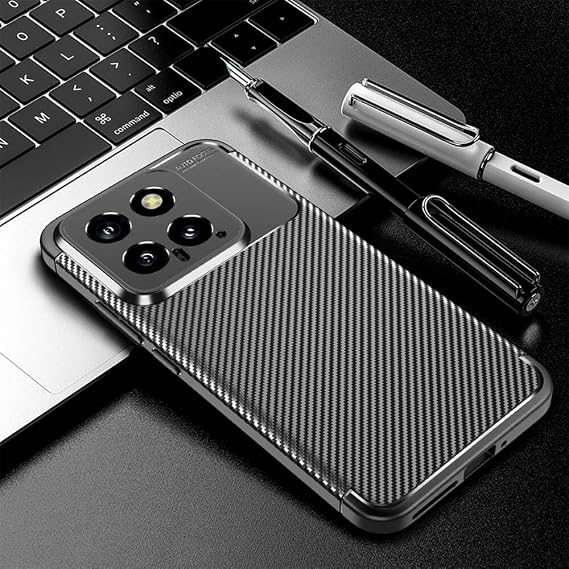 Elfia Xiaomi Mi 14 ile Uyumlu Kılıf Silikon Karbon İnce Esnek Lens Korumalı Tarz Mat Parmak İzi Bırakmayan Kapak Negro Siyah