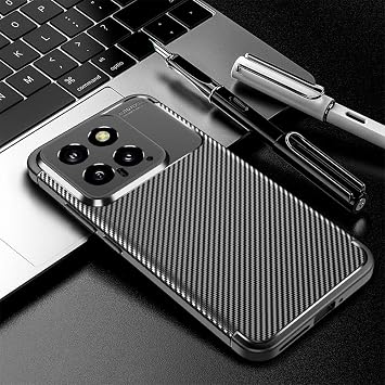 Elfia Xiaomi Mi 14 ile Uyumlu Kılıf Silikon Karbon İnce Esnek Lens Korumalı Tarz Mat Parmak İzi Bırakmayan Kapak Negro Siyah