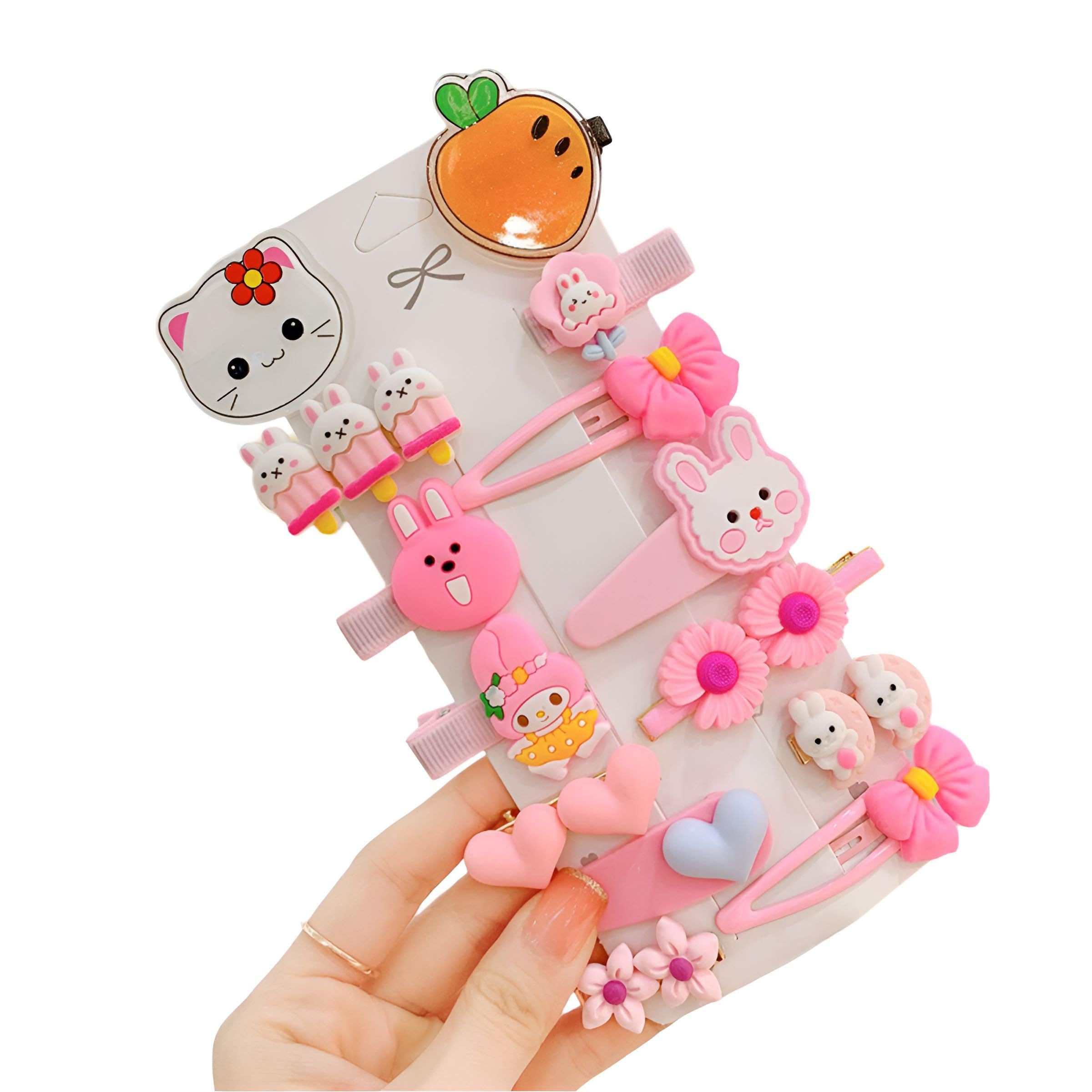 SYGA 14-Piece Baby Hair Clip Set for Girls – Cute Cartoon & Floral Patterns Hair Pin, Hair Types Bunny, Cat, Bow, Flower, Heart - Pink-image-34