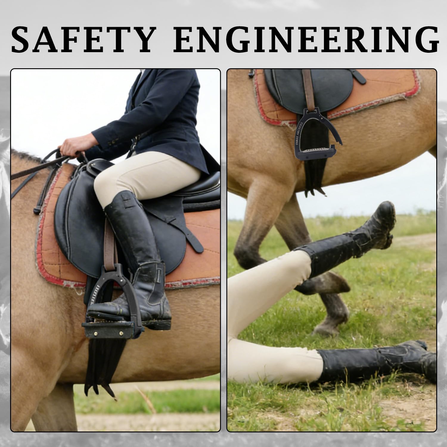 THREE ARCHERS Safety Stirrups Side Opening Design for Adults, Breakaway Stirrups with Anti-Slip Stainless Steel Inclined Tread Horse Riding Equipment for Equestrian Beginner Trail - 4
