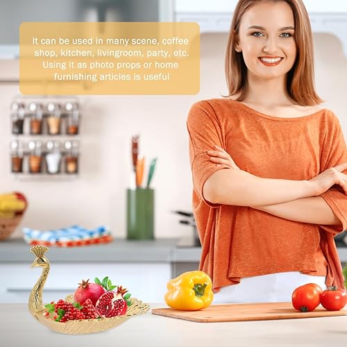 Miniatura 4 de Toddmomy Cuenco de fruta de pavo real de metal Decoración de frutas Bandejas de frutas Bandeja de cerámica Platos de aperitivo Bandeja de fruta seca