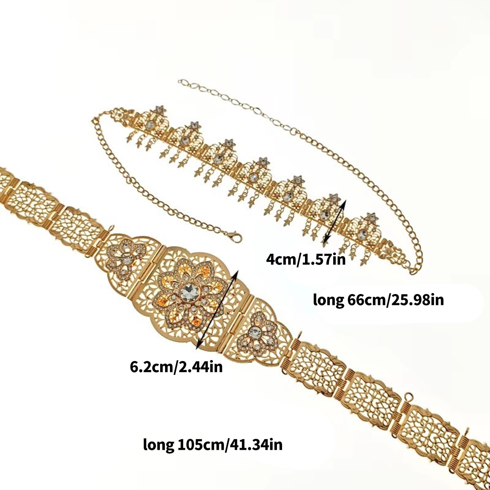 Conjunto de joyería nupcial marroquí Color chapado en oro para vestido de novia que incluye aretes con broche de cinturón en estilos árabes Conjunto de joyería de boda